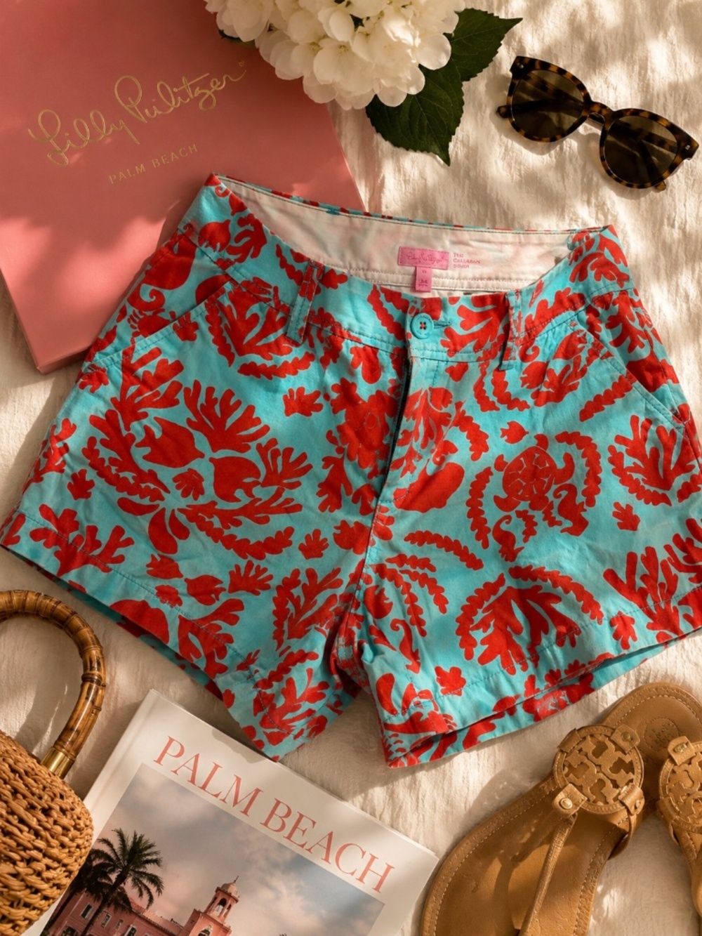 Lilly Pulitzer Callahan Shorts | Aqua & Coral Coastal Print | Resort Prep